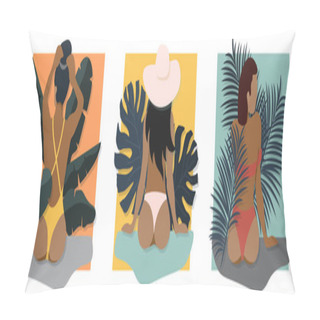 Personality  Beautiful Sexy Girl In Summer Exotic Tropic Leaves Pillow Covers