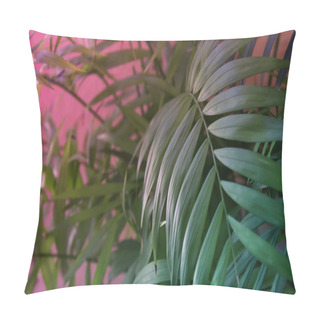 Personality  Tropical Leaves On Pastel Pink Background. Floral Background Pillow Covers