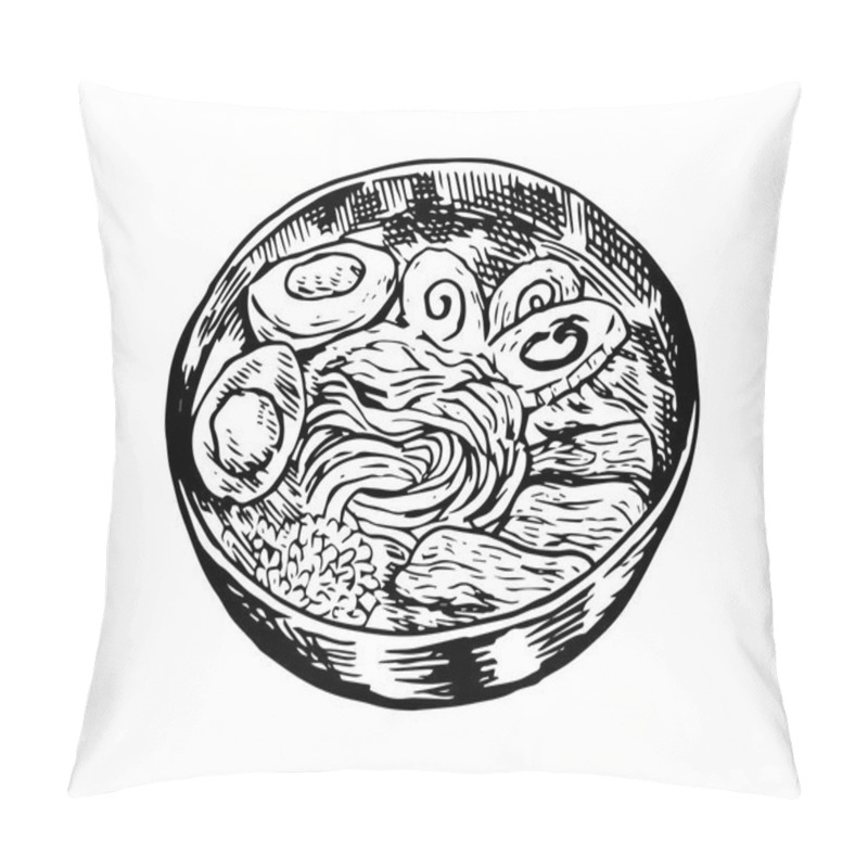 Personality  Isolated Detail Vintage Hand Drawn Food Sketch Illustration - Ramen Noodle pillow covers