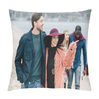 Personality  Young People Having Stroll On Beach Pillow Covers