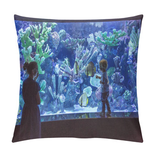 Personality  Family Observing Fish At The Aquarium Pillow Covers