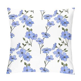 Personality  Beautiful Blue Flax Flowers. Engraved Ink Art. Seamless Pattern On White Background. Fabric Wallpaper Print Texture. Pillow Covers