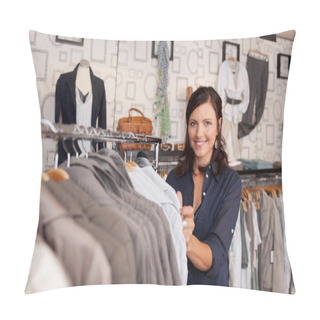 Personality  Smiling Woman Choosing Shirt In Clothing Store Pillow Covers