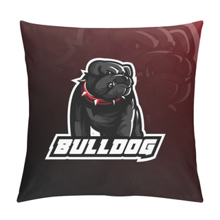 Personality  Bulldog Vector Mascot Logo Design With Modern Illustration Concept Style For Badge, Emblem And Tshirt Printing. Angry Bulldog Illustration. Pillow Covers