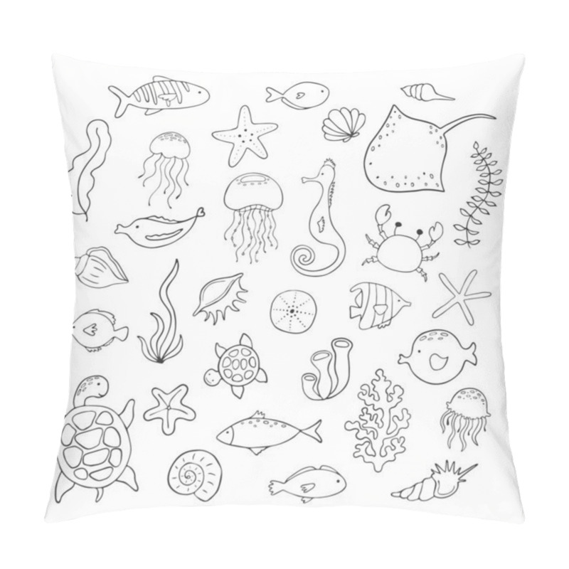 Personality  Set of cartoon sea animals on a white background. Vector illustration. pillow covers