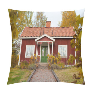 Personality  Red Wooden Cottage In Sweden Pillow Covers