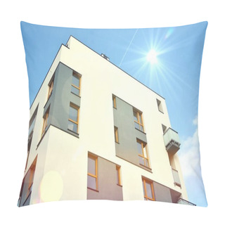 Personality  Modern Apartment Buildings On A Sunny Day With A Blue Sky. Facade Of A Modern Apartment Building.Glass Surface With Sunlight. Pillow Covers