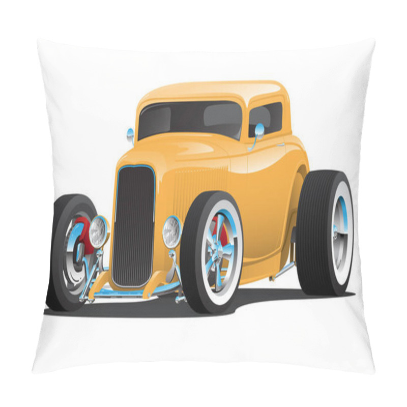 Personality  Classic American custom 32 vintage Hotrod car, cool yellow paint, chopped roof, whitewall tires on chrome rims, low profile, isolated vector illustration pillow covers