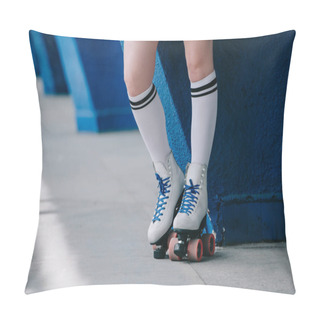 Personality  Partial View Of Woman In White High Socks And Retro Roller Skates Pillow Covers
