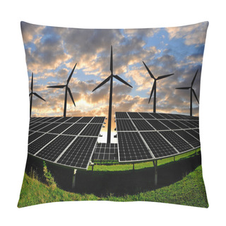 Personality  Solar Panels With Wind Turbines Pillow Covers