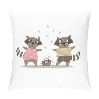 Personality  Cute Raccoons Dancing To The Music. Pillow Covers