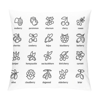 Personality  Berry Simple Set Of Vector Linear Icons. Symbol Of Healthy And Natural Food. Mulberry Persimmon Viburnum Cherry Rowan Cowberry And More. Isolated Collection Of Berries Icons On White Background. Pillow Covers