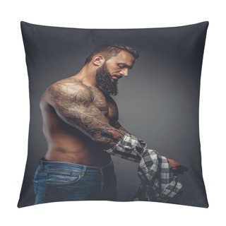 Personality  Tattooed Male Taking Off His Shirt Pillow Covers