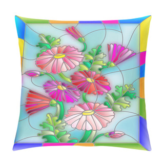 Personality  Illustration In Stained Glass Style With Flowers, Buds And Leaves Of Marguerite Pillow Covers