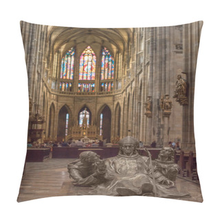 Personality  PRAGUE, CZECH REPUBLIC - JULY 23, 2018: People And Sculptures Inside St Vitus Cathedral In Prague, Czech Republic Pillow Covers