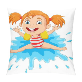 Personality  Vector Illustration Of Cartoon Little Girl Playing On The Water Pillow Covers