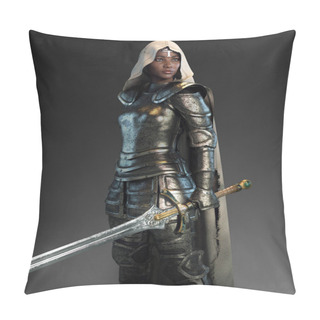 Personality  Female Knight In Armor With Sword And Hooded Cloak Pillow Covers