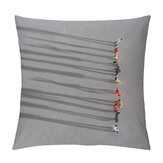 Personality  Top View Of Row Of Plastic People Figures With Shadow On Gray Surface Pillow Covers