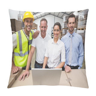 Personality  Warehouse Managers And Worker Smiling Pillow Covers