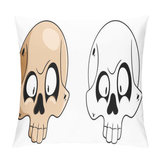 Personality  Vector Illustration Of A Skull In Cartoon Style. Funny Skull. Cartoon Skull Isolated On White Background. Skull Coloring Book. Pillow Covers