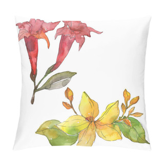 Personality  Red And Yellow Tropical Floral Botanical Flowers. Wild Spring Leaf Wildflower. Watercolor Background Illustration Set. Watercolour Drawing Fashion Aquarelle. Isolated Flower Illustration Element. Pillow Covers