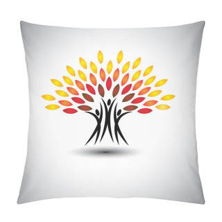 Personality  Happy, Joyous People As Trees Of Life - Eco Concept Vector. Pillow Covers