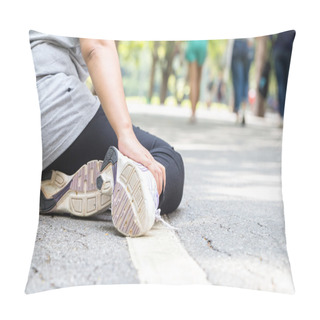 Personality  Sports Injury. Woman With Pain In Ankle While Jogging Pillow Covers