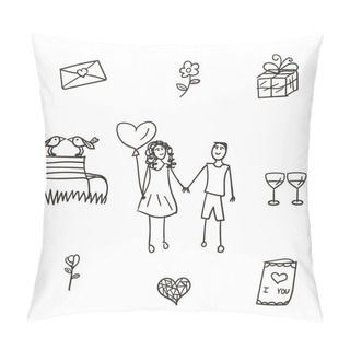 Personality  Set Of Nine Valentine Vector Illustrations, Hand Drawn Style. Pillow Covers