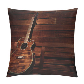 Personality  Acoustic Brown Guitar In Wooden Stripes Pillow Covers
