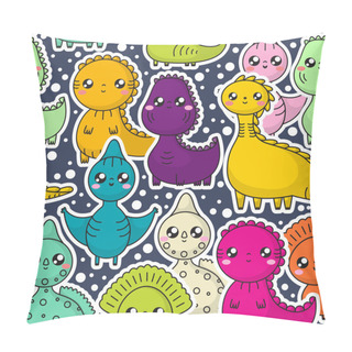 Personality  Seamless Pattern With Kawaii Dinosaurs. Cartoon Characters. Vector Illustration Pillow Covers
