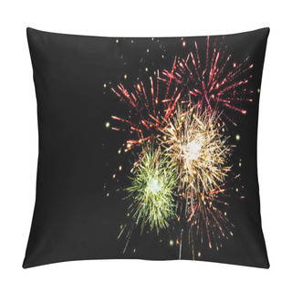 Personality  Colorful Festive Fireworks In Night Sky, Isolated On Black Pillow Covers