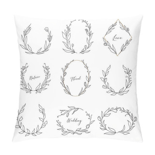 Personality  Set Of Hand Drawn Floral Frames And Wreaths. Vector Illustration Isolated On White Background Pillow Covers
