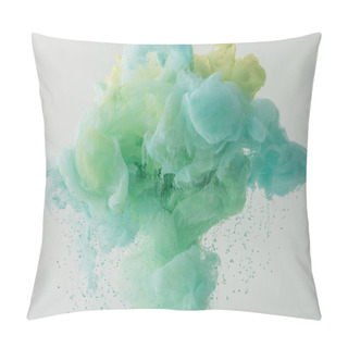 Personality  Texture With Flowing Light Turquoise Paint In Water With Drops, Isolated On Grey Pillow Covers