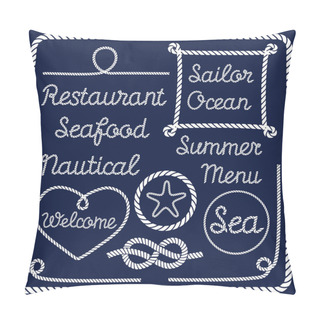 Personality  Words And Frames Made From Nautical Rope. Vector Illustration Pillow Covers