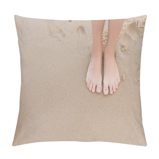 Personality  Child Standing On Sandy Beach Pillow Covers
