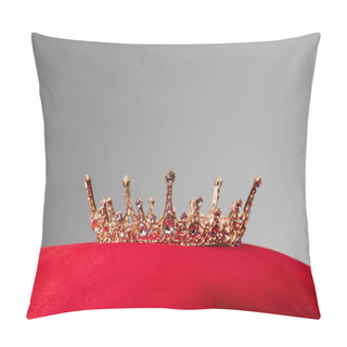 Personality  Royal Crown On Red Velvet Cushion Isolated On Grey Pillow Covers