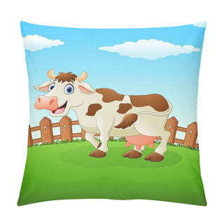 Personality  Happy Cow Cartoon On The Field Pillow Covers