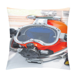 Personality  Modern Lightweight Diving Helmet Is On The Exhibition Table Pillow Covers