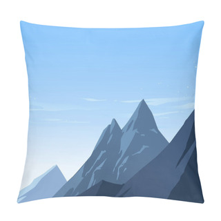 Personality  Illustration Of After Snowfall Scene. Bright Clear Blue Sky And Mountain With Snow. Vector Illustration.     Pillow Covers