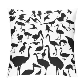 Personality  Large Set Of Black Bird Silhouettes On White Pillow Covers