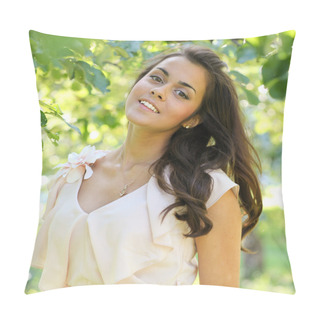 Personality  Endearing Cute Girl In The Beautiful Morning Park Outdoor Pillow Covers