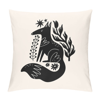 Personality  Foxe Woodland Animal Drawing In Ornate Rural Folk Scandinavian Style. Pillow Covers