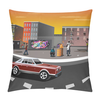 Personality  Illustration Of A Ghetto With Black People Pillow Covers