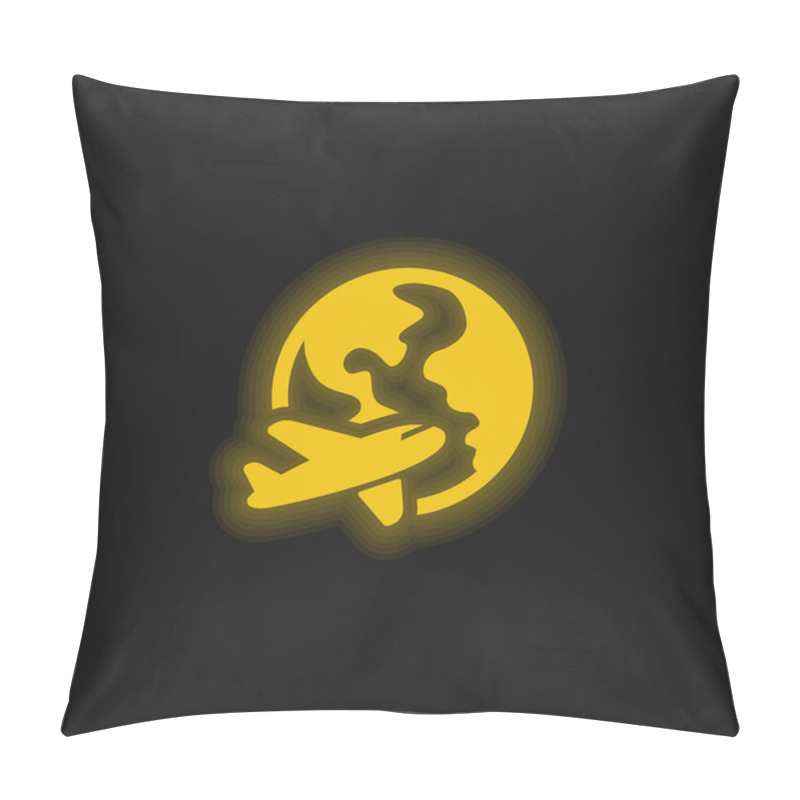 Personality  Airplane Around Earth Yellow Glowing Neon Icon Pillow Covers