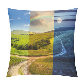 Personality  Cross Road On Hillside Meadow In Mountain Pillow Covers