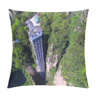 Personality  Aerial View Of The Bailong Elevator, Also Known As The Hundred Dragons Elevator, In The Wulingyuan Area Of Zhangijiajie Scenic Spot In Central China's Hunan Province, 21 April 2016. Pillow Covers