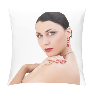 Personality  Beautiful Brunette Woman Looking Over Her Shoulder Pillow Covers