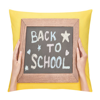 Personality  Partial View Of Schoolgirl Holding Chalkboard With Back To School Lettering Pillow Covers