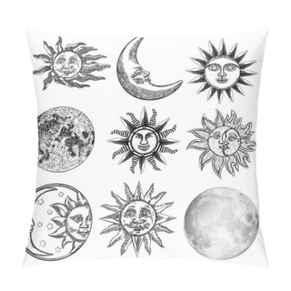Personality  Large Set Of Different Moon And Sun Styles. Hand Drawn Sketch Of Pillow Covers