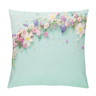 Personality  Beautiful Spring Flowers On Green Paper Background Pillow Covers